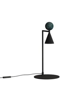 Lampa stołowa BINGO 9W czarna z włącznikiem na kablu, ozdobna kula malachit T0069 MAXLIGHT