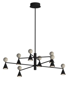 Lampa wisząca BINGO LED 54W czarny żyrandol 2965LM 3000K ozdobne klosze z kulką z  P0685 MAXLIGHT