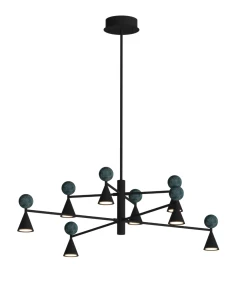 Żyrandol BINGO LED 54W czarny 2965LM 3000K ozdobne klosze z kulką z malechitu P0684 MAXLIGHT