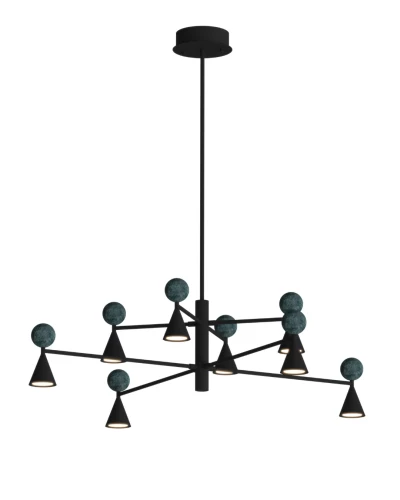 Żyrandol BINGO LED 54W czarny 2965LM 3000K ozdobne klosze z kulką z malechitu P0684 MAXLIGHT