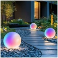 Kula lampa ogrodowa solarna 40cm 5W barwa ciepła + RGB z pilotem