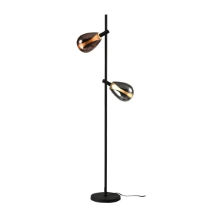 DENSO lampa podłogowa czarny 2x5W G9 klosz dymiony+miedziany 52-51264 Candellux