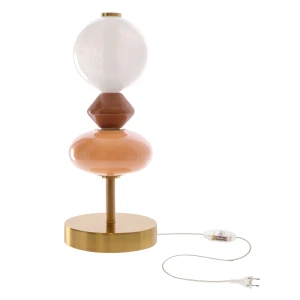 FLORES lampka stołowa mosiężny+brązowy 10W LED 3000K klosz biały 42-50717 Candellux