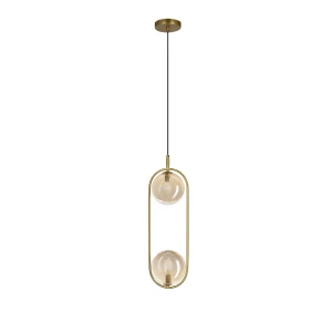 Lampa wisząca CORDEL vintage - złoty mosiądz z bursztynowymi kloszami kulkami - eleganckie oświetlenie salonu 2x G9 LED 32-44105 Candellux