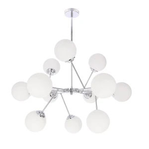 BELWEDER lampa wisząca sufitowa 12x40W E14 chromowana oprawa biały klosz żyrandol elegancki klasyczny glamour do salonu jadalni dużych wnętrz 30-39828 Candellux
