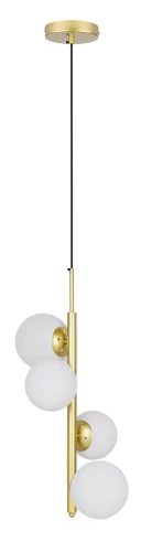 Lampa wisząca CORDEL elegancka - złoty mosiądz z białymi kloszami kulkami - designerska lampa do salonu 4x G9 LED 34-01559 Candellux