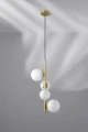 Lampa wisząca CORDEL elegancka - złoty mosiądz z białymi kloszami kulkami - designerska lampa do salonu 4x G9 LED 34-01559 Candellux