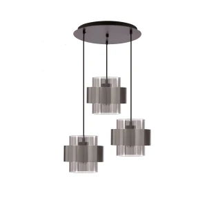 Spiega lampa wisząca talerz czarny+satyna nikiel 3x60W E27 klosz dymiony 33-47137 Candellux