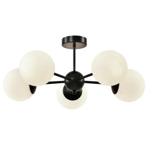 Calari lampa wisząca 5x40W E14 czarna z białymi kloszami elegancka klasyczna oprawa oświetleniowa do salonu jadalni kuchni sypialni styl retro 35-37466 Candellux