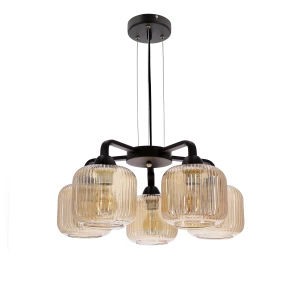 CAMPANA lampa wisząca czarny 5x60W E27 klosz bursztynowy 35-48233 Candellux