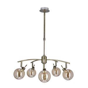 Lentini lampa wisząca patynowy 5x40w g9 klosz bursztynowy 35-16331 Candellux