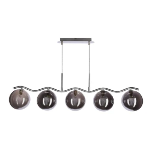 LUMOS lampa wisząca sufitowa 5x20W G9 chrom szkło grafitowe klosz 14 cm nowoczesna oprawa oświetleniowa salon jadalnia 35-44280 Candellux