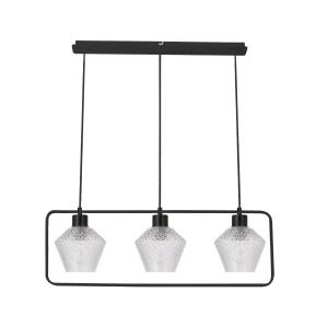 NIKO LAMPA WISZĄCA CZARNY 3X40W E27 KLOSZ BEZBARWNY KARBOWANY 33-26866 Candellux
