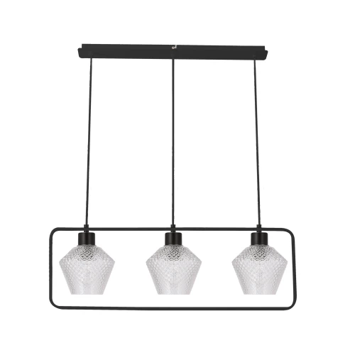 NIKO LAMPA WISZĄCA CZARNY 3X40W E27 KLOSZ BEZBARWNY KARBOWANY 33-26866 Candellux
