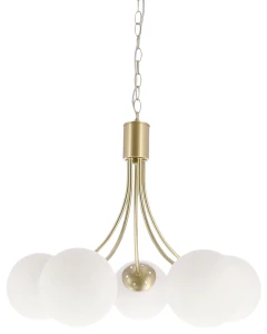 Lampa wisząca Dani 5x40W E14 mosiądz, biały klosz, elegancka oprawa sufitowa do salonu, styl klasyczny i nowoczesny, pięć punktów światła 35-47762 Candellux