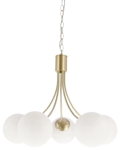 Lampa wisząca Dani 5x40W E14 mosiądz, biały klosz, elegancka oprawa sufitowa do salonu, styl klasyczny i nowoczesny, pięć punktów światła 35-47762 Candellux