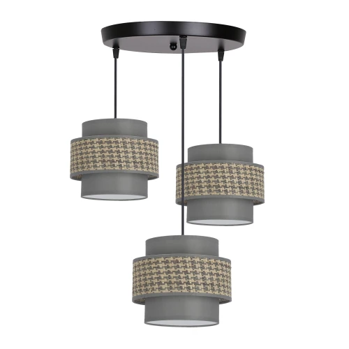 LUCCIA LAMPA WISZĄCA CZARNY TALERZ 3X40W E27 ABAŻUR BEŻOWY+GRAFITOWY 33-25470 Candellux