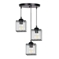 GLASSIA LAMPA WISZĄCA TALERZ CZARNY 3X40 E27 KLOSZ CZARNY+KRYSZTAŁY BEZBARWNE 33-21137 Candellux
