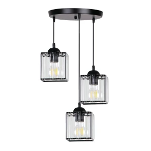 GLASSIA LAMPA WISZĄCA TALERZ CZARNY 3X40 E27 KLOSZ CZARNY+KRYSZTAŁY BEZBARWNE 33-21137 Candellux