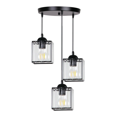 GLASSIA LAMPA WISZĄCA TALERZ CZARNY 3X40 E27 KLOSZ CZARNY+KRYSZTAŁY BEZBARWNE 33-21137 Candellux