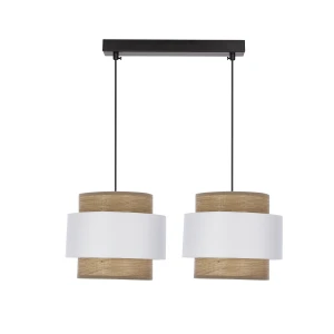 Lampa wisząca Forni 2xE27 40W czarna, abażury biały i orzechowy nowoczesna do kuchni, jadalni, salonu, metalowa z tkaniną 32-18274 Candellux