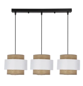 Lampa wisząca Forni 3xE27 40W czarna, abażury biały i orzechowy nowoczesna do salonu, jadalni, kuchni, metalowa, tkaninowa 33-18281 Candellux