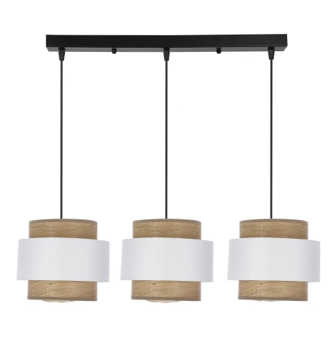 Lampa wisząca Forni 3xE27 40W czarna, abażury biały i orzechowy nowoczesna do salonu, jadalni, kuchni, metalowa, tkaninowa 33-18281 Candellux