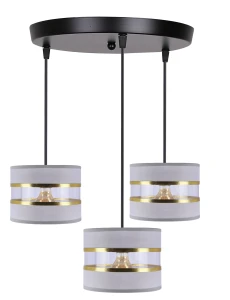 PANDY lampa wisząca czarny talerz 3x40W E27 abażur szary+złoty 33-37664 Candellux