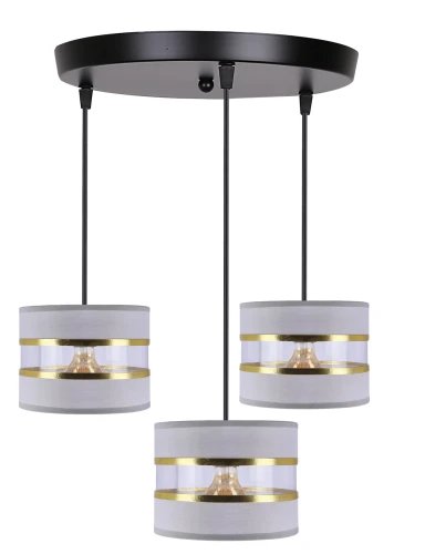 PANDY lampa wisząca czarny talerz 3x40W E27 abażur szary+złoty 33-37664 Candellux