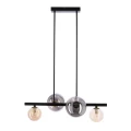Lampa wisząca Kama 4x28W G9 czarna i złota, klosze grafitowe i bursztynowe, styl nowoczesny, elegancka oprawa sufitowa 34-47595 Candellux
