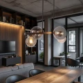 Lampa wisząca Kama 4x28W G9 czarna i złota, klosze grafitowe i bursztynowe, styl nowoczesny, elegancka oprawa sufitowa 34-47595 Candellux