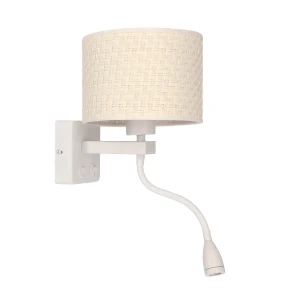 POLO LAMPA KINKIET BIAŁY 1X40W E27+2W LED ABAŻUR KREMOWY 21-27665 Candellux
