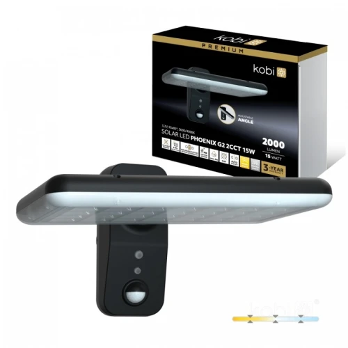 Naświetlacz solarny LED 15W barwa ciepła/neutralna IP65 czujnik ruchu i zmierzchu Kobi Premium