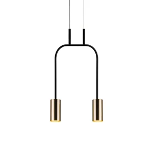 Lampa wisząca Vai 2 Krótka - Mosiądz polerowany-czarna (305 mm) 8841 (Amplex) Antigo