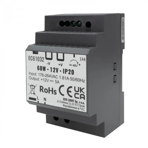 Zasilacz na szynę DIN PREMIUM 12V 60W EC61032 Eco Light