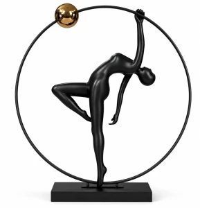Lampa podłogowa WOMAN ARTISTIC 200 cm - czarna figura akrobatki ze złotą kulą F9320 Step into Design