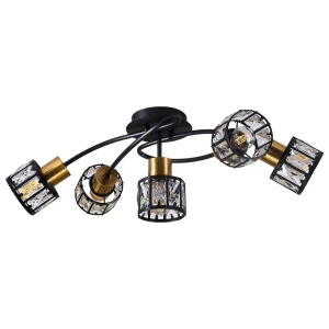 Lampa sufitowa ZAHARA 5*E27, czarno-złota z kryształem 336804 Goldlux