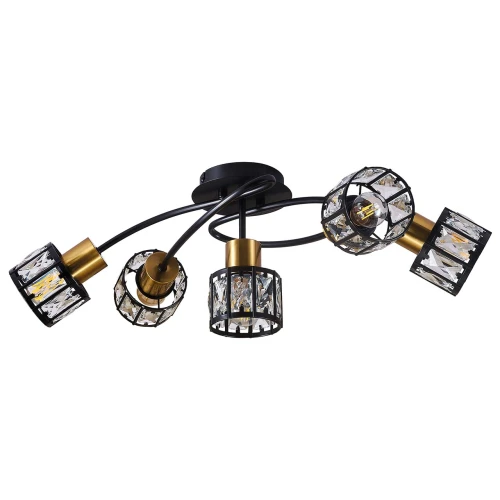 Lampa sufitowa ZAHARA 5*E27, czarno-złota z kryształem 336804 Goldlux