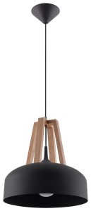 Lampa Wisząca CASCO Czarna/Naturalne Drewno SL.0390 SOLLUX