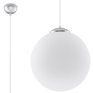 Lampa wisząca UGO 30 z białym kloszem-kulą z elementami w kolorze chromu SOLLUX