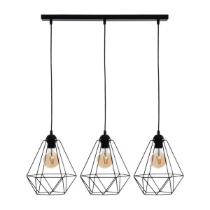 Lampa wisząca BASKET BLACK na listwie z czarnymi kloszami w tylu loft Milagro
