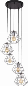 Lampa wisząca DIAMOND SILVER z 5 kloszami na okrągłej rozecie industrialna TK LIGHTING