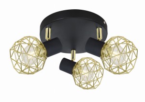 ACROBAT LAMPA SUFITOWA PLAFON 3X40W E14 CZARNY KLOSZ ZŁOTY | Candellux 98-66466