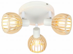 ATARRI LAMPA SUFITOWA PLAFON 3X25W E14 BIAŁY+DREWNO | Candellux 98-68118