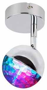 PARTY LAMPA KINKIET 1X3W LED RGB GŁÓWKA OKRĄGŁA 1E Z PRZEGUBEM KD SYSTEM CHROM | Candellux 91-67753