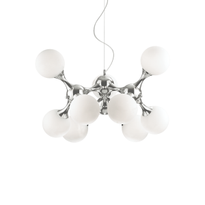 Lampa wisząca NODI SP9 BIANCO z chromowym stelażem i mlecznymi, szklanymi kloszami