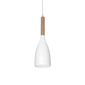 Lampa wisząca MANHATTAN SP1 BIANCO biała z drewnianym elementem Ideallux