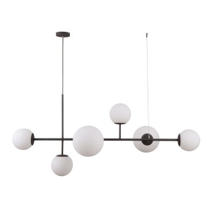 Lampa wisząca Vailante szklane, białe kule na czarnej listwie E27+E14 Italux