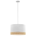 Lampa wisząca PAGLIA WHITE z białej tkaniny i rattanu o średnicy 38,5cm TK Lighting
