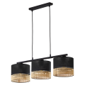 Lampa wisząca na listwie PAGLIA BLACK z kloszami z tkaniny i rattanu TK Lighting